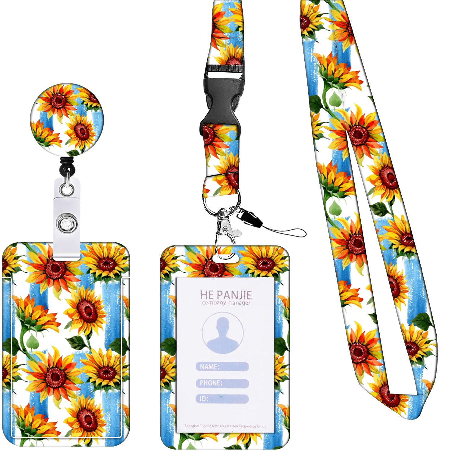 Wholesale Polyester Summer Sunflower Easy-to-pull Card Holder Key Chain