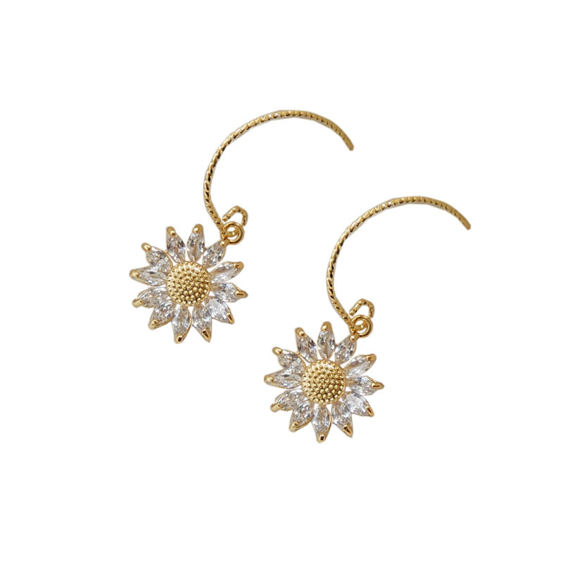 Wholesale Zircon Inlaid Sunflower Alloy Earrings