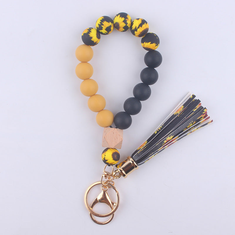 Wholesale Tassel Leather PU Silicone Beaded Wrist Keychains