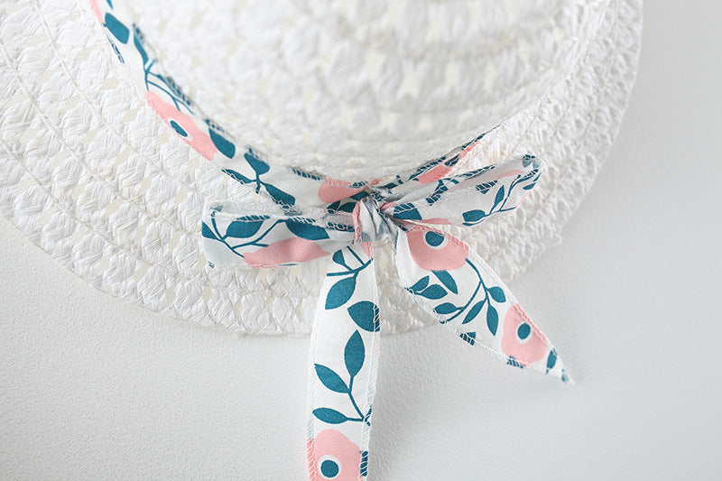 Wholesale Girls Suspenders Cotton Dress with Straw Hat Baby Clothes