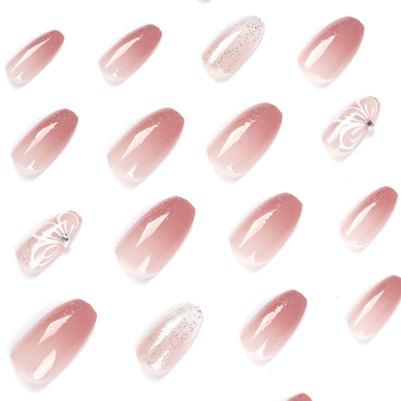 Wholesale Pink Gradient Glitter Butterfly Rhinestone Nail Stickers