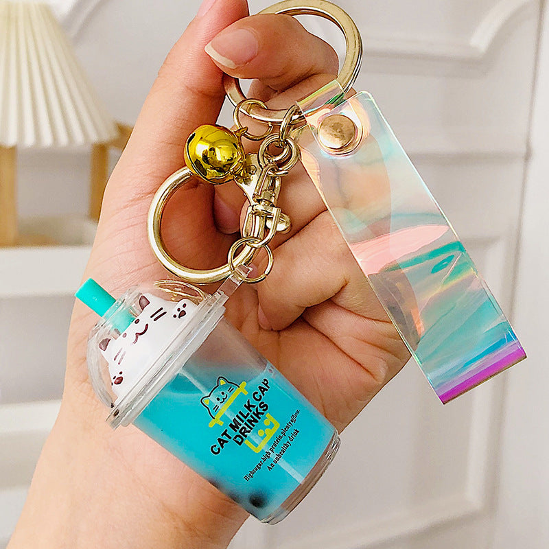 Wholesale Acrylic Oiled Cat Pearl Milk Tea Creative Keychain