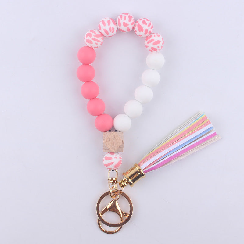 Wholesale Tassel Leather PU Silicone Beaded Wrist Keychains
