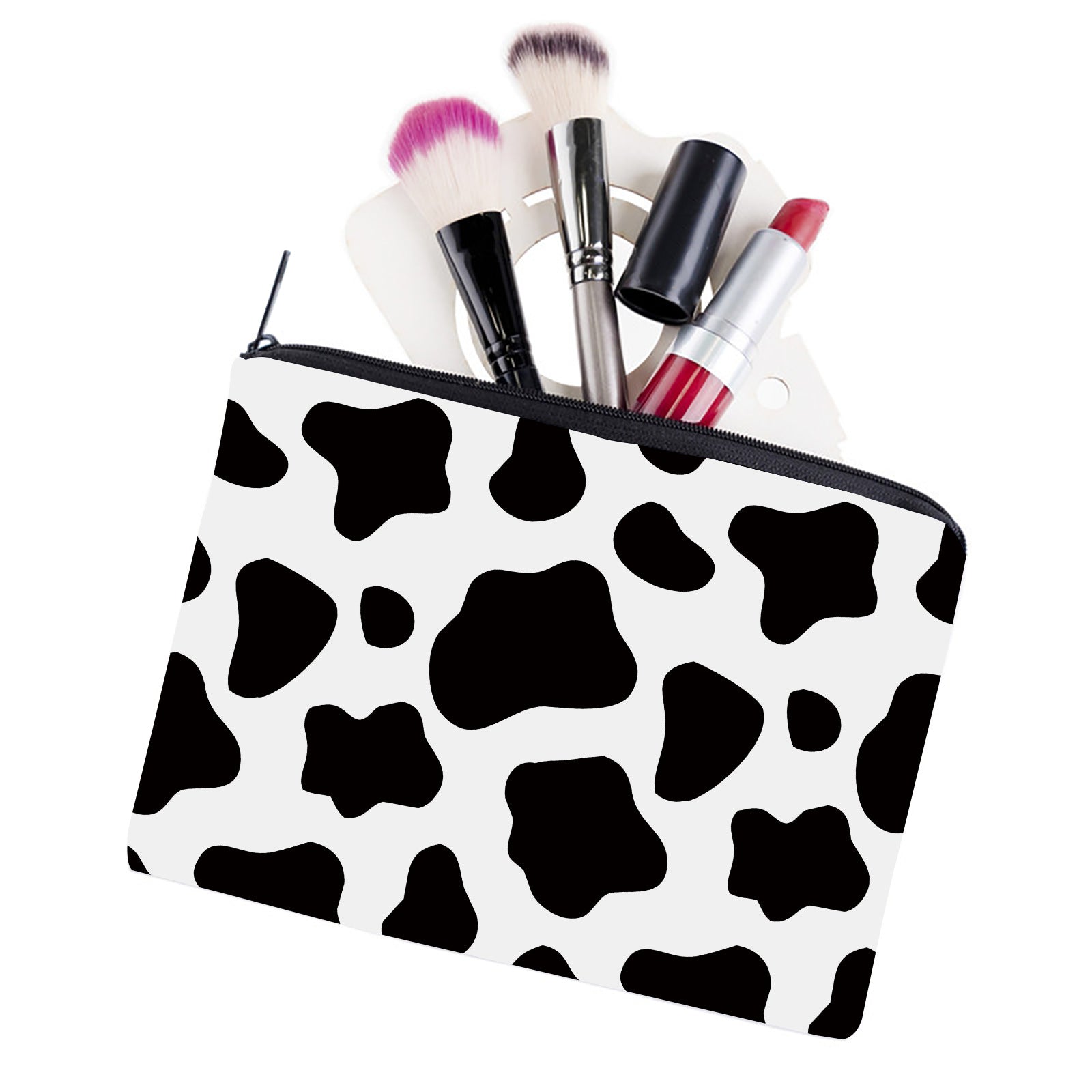 Wholesale Polyester Black and White Dairy Cow Printing Cosmetic Storage Bag