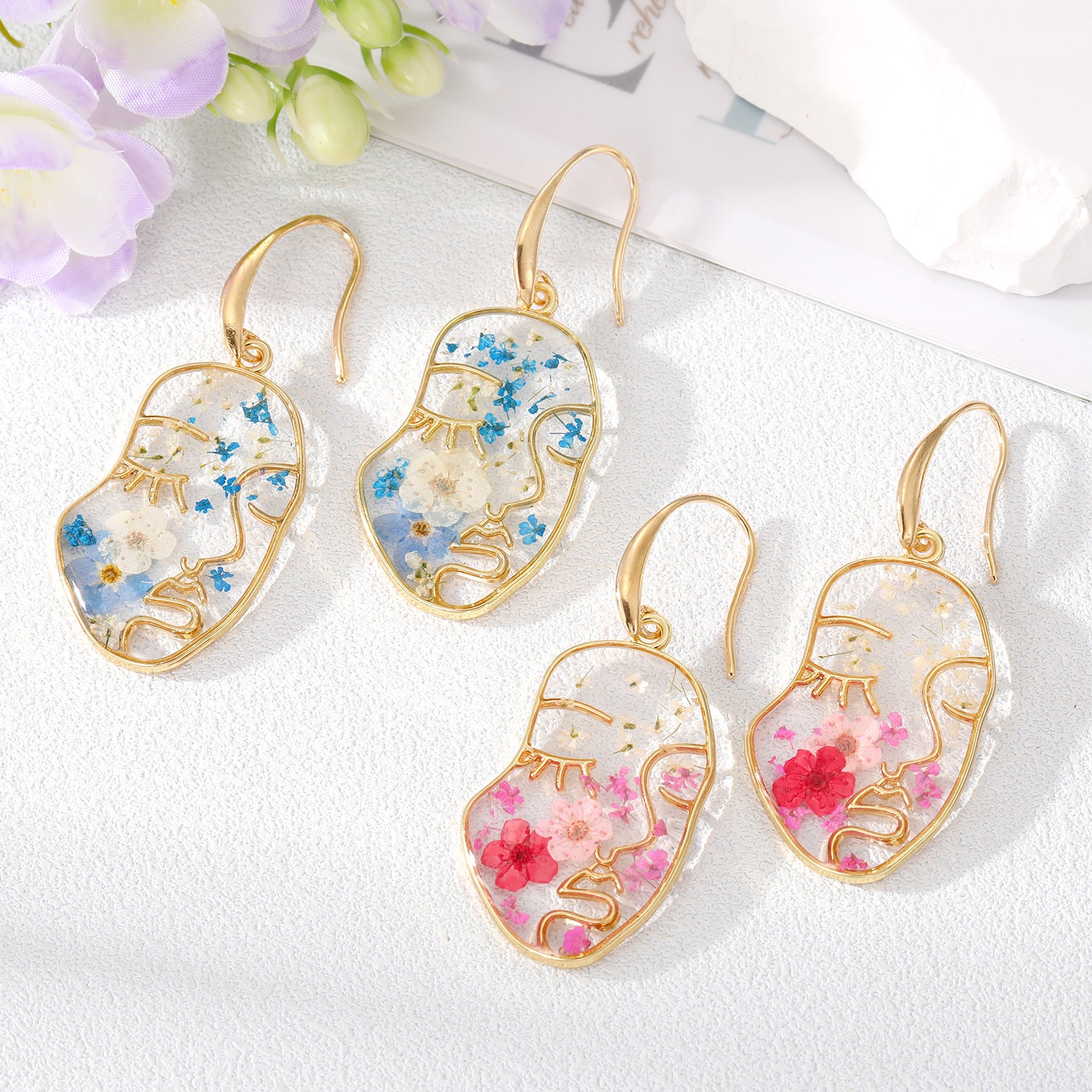 Wholesale Preserved Flower Geometric Earrings