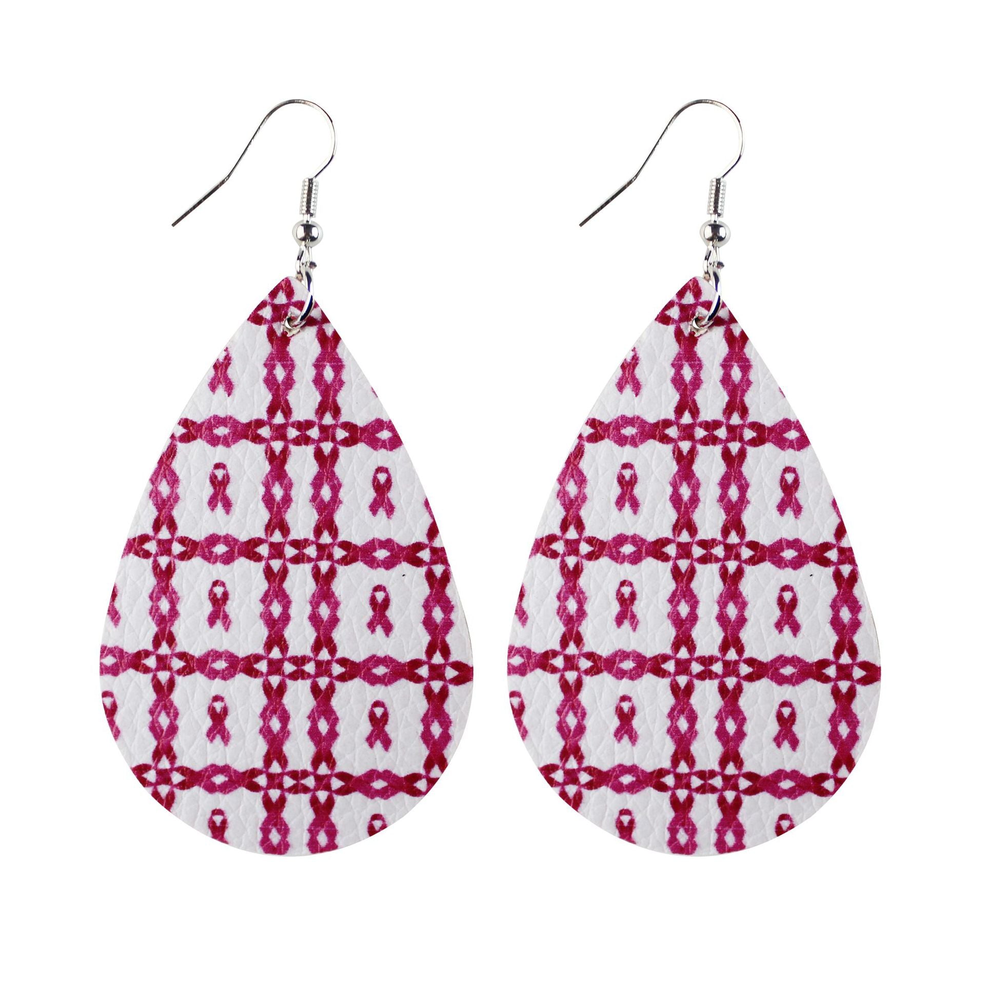 Wholesale Pink Ribbon Leather Earrings