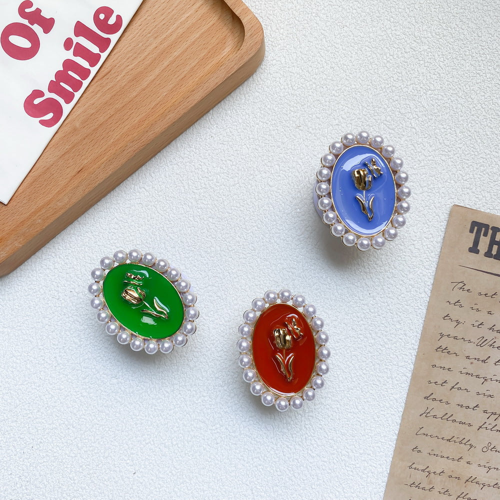 Wholesale Metal Pearl Oval Rose Flower Airbag Mobile Phone Holder