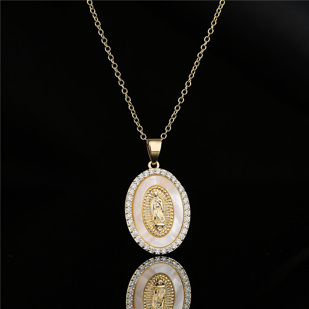 Wholesale Gold Plated Zircon Virgin Mary Alloy Necklaces