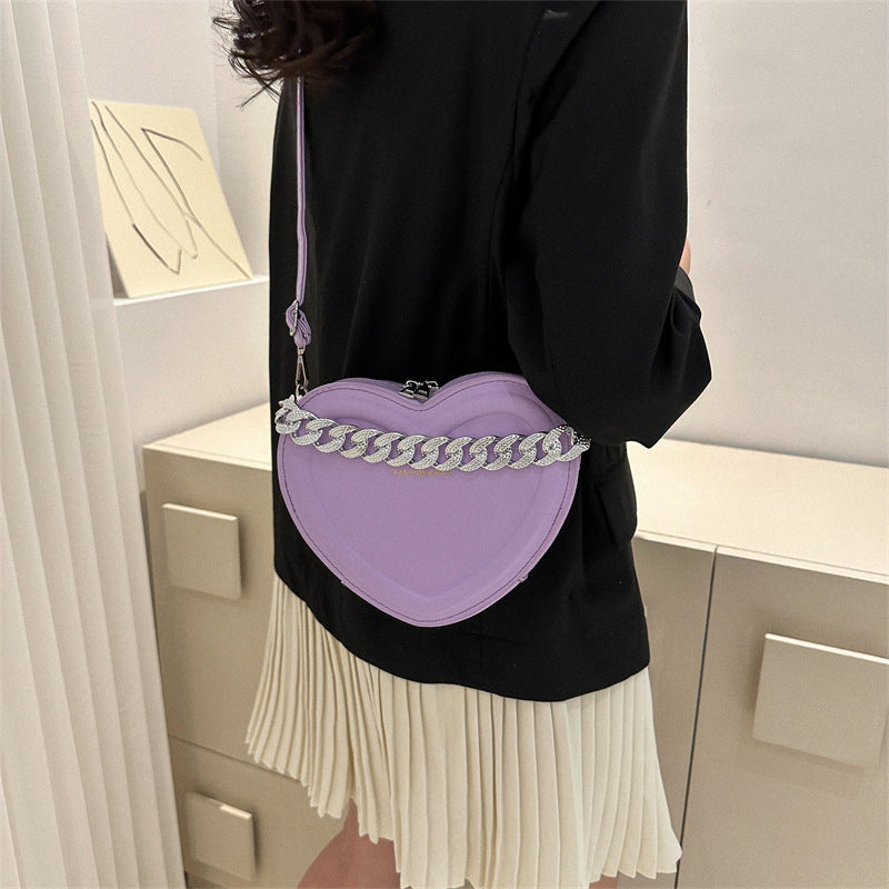 Bolsa de cadena de mensajería de hombro individual en forma de corazón de PU