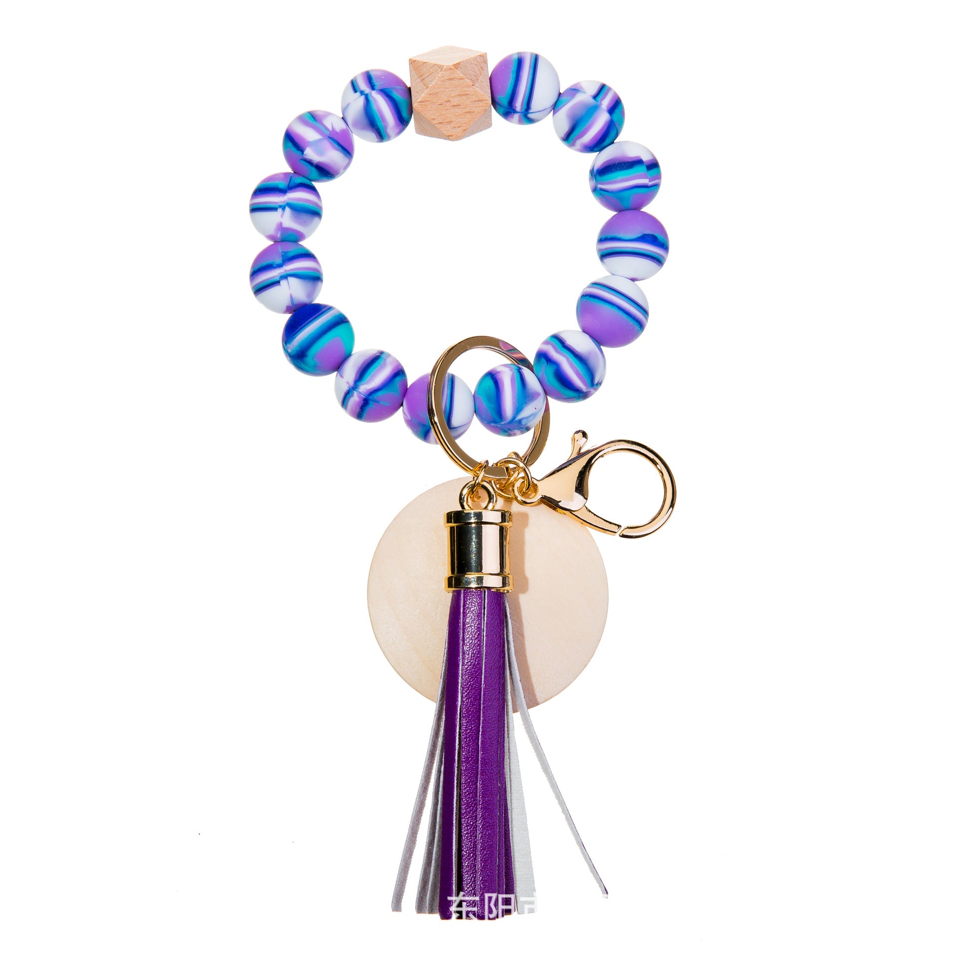 Wholesale Silicone Bead Wood Chip Bracelet Keychain