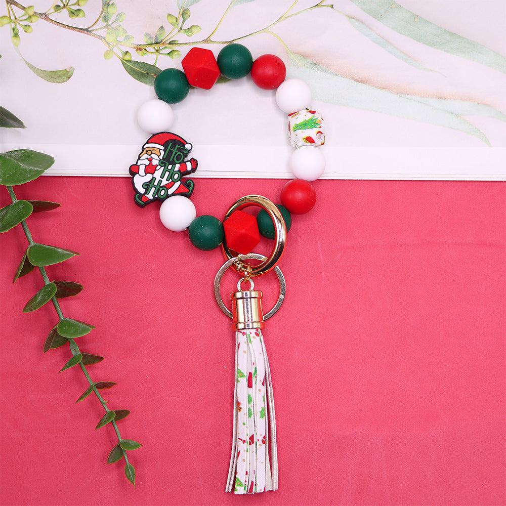 Wholesale 10PCS Santa Claus Christmas Silicone Beaded Wrist Keychain