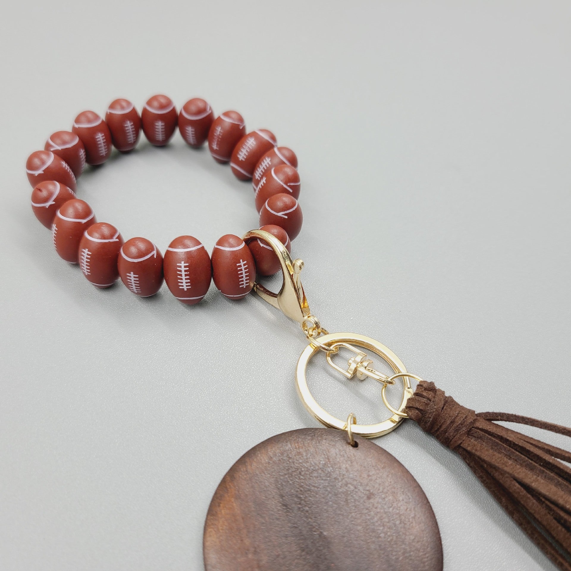 Letrero de madera en blanco al por mayor llavero de muñeca con cuentas de silicona