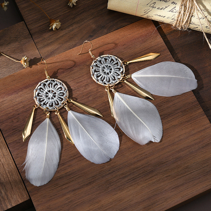 Wholesale Dream Catcher Pattern Feather Alloy Earrings