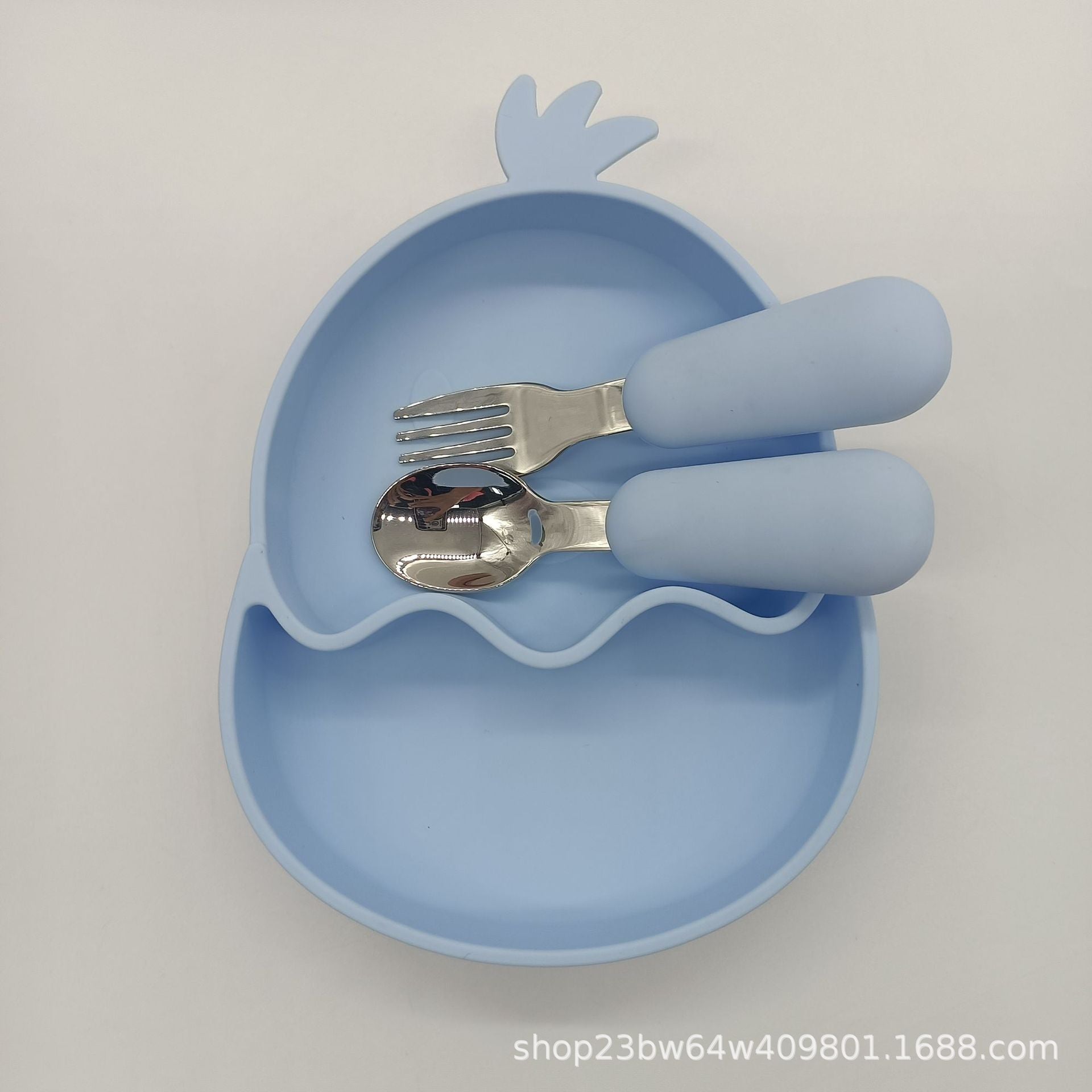 Wholesale Stainless Steel Spoon Fork Silicone Chicken Food Bowl Dinner Plate