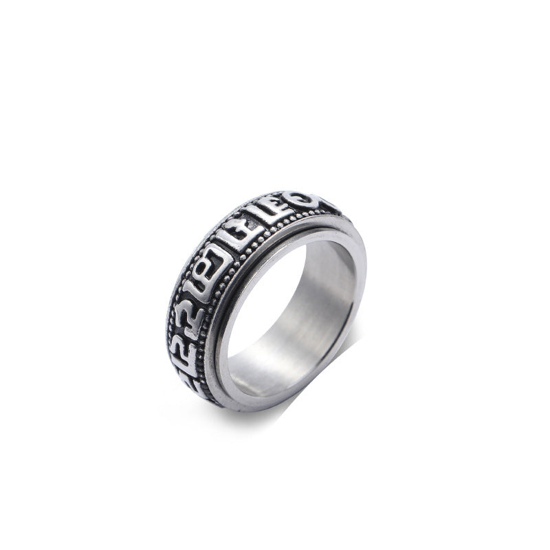 Wholesale Titanium Steel Town Shop Treasure Six-character Mantra Men's Ring