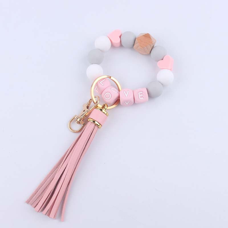 Wholesale Tassel Leather PU Silicone Beaded Wrist Keychains