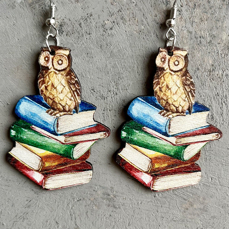 Wholesale 2 pairs/pack Teacher's Day Book Wooden Earrings
