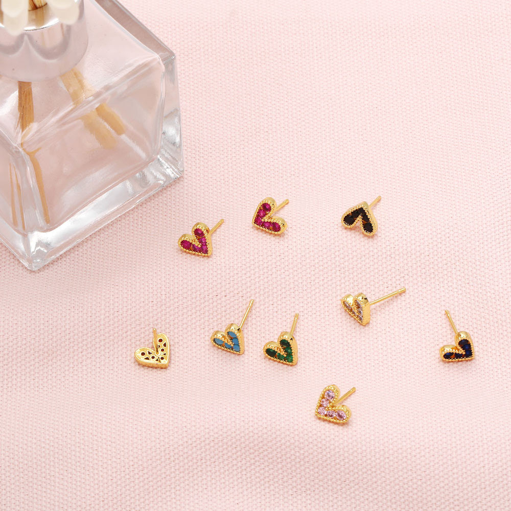 Wholesale Mini Zircon Heart Copper Ear Studs