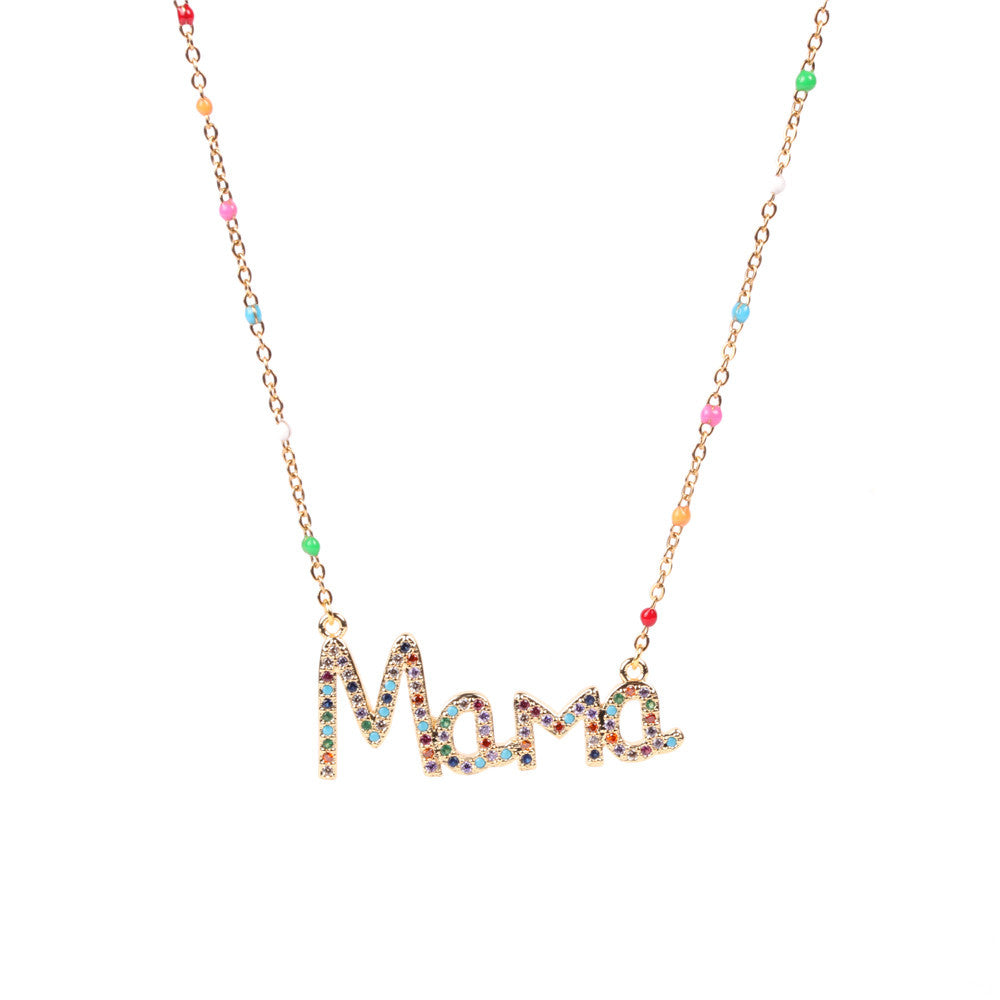 Venta al por mayor, regalo del día de la madre, collar de letras de mamá con diamantes de cobre