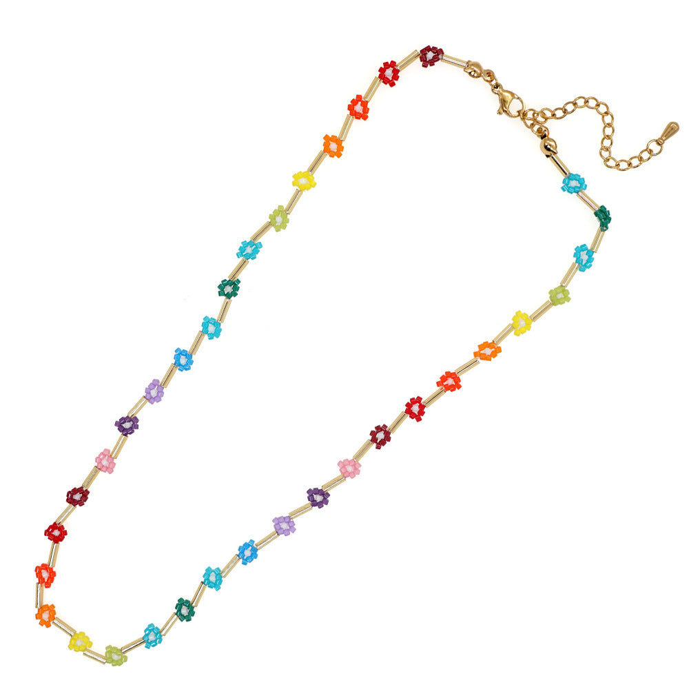 Wholesale Boho Rainbow Daisy Glass Beaded Necklace