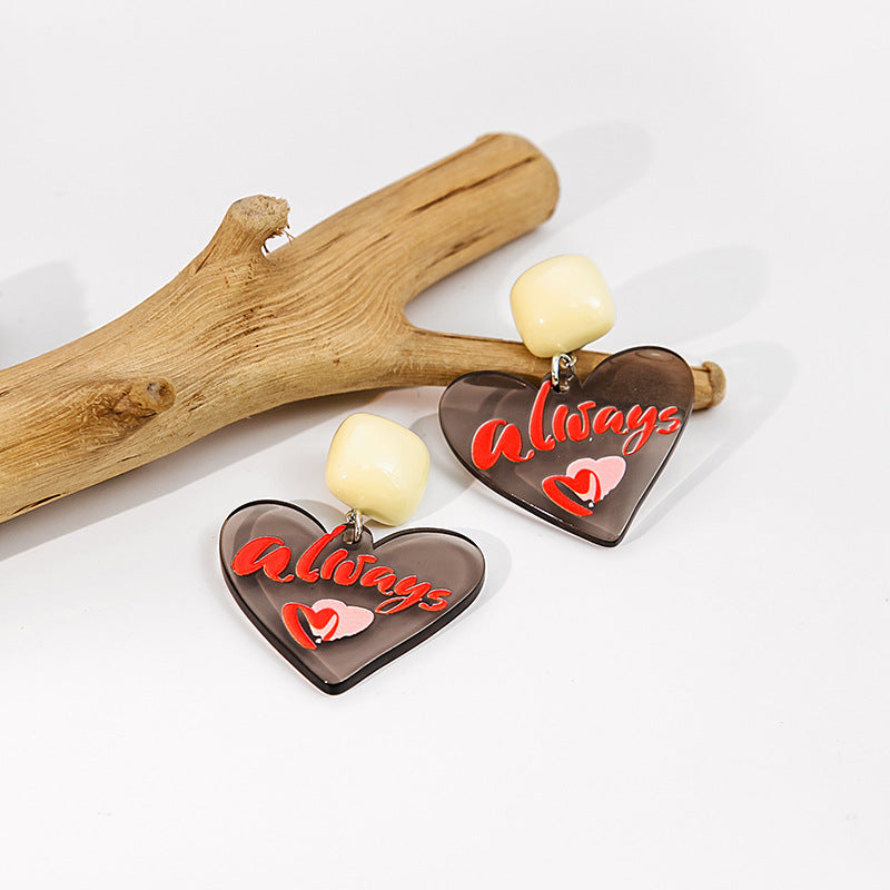 卸売花と葉の油絵シルバー針アクリル イヤリング