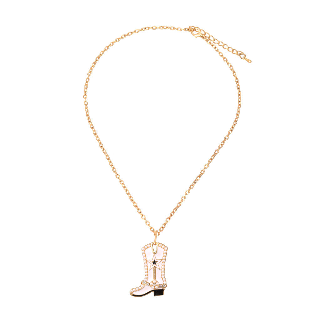 Wholesale Alloy Pearl Pendant Cartoon Diamond Boots Necklace