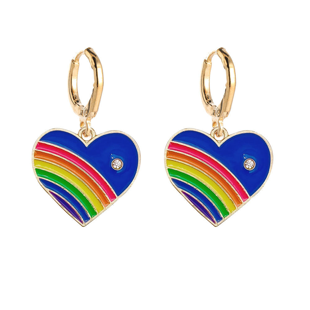 Venta al por mayor Pendientes de aleación de corazón de arco iris de San Valentín