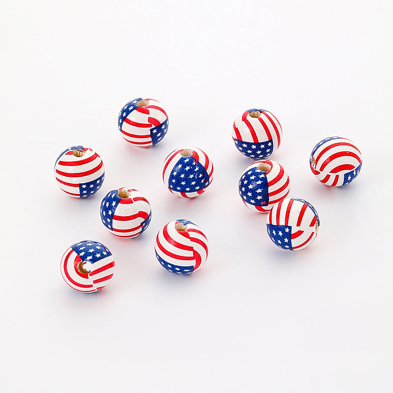 Venta al por mayor 100 piezas de cuentas de madera del Día de la Independencia Americana