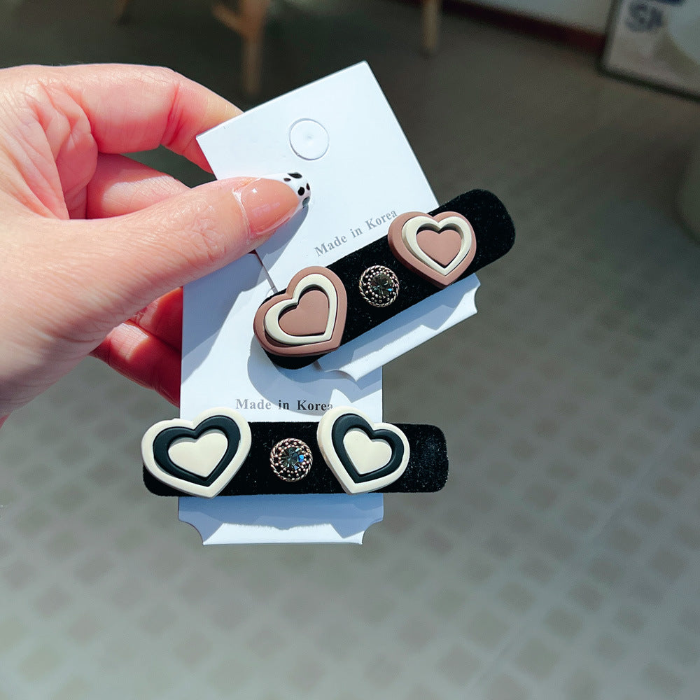 Wholesale Flocking Double Heart BB Hair Clips