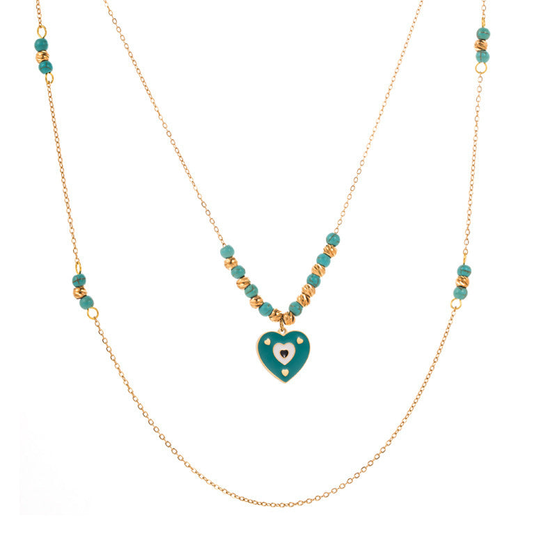 Wholesale Titanium Steel Layered Wear Drop Turquoise Necklace