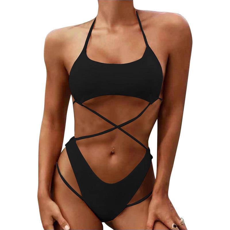 Wholesale Sexy Solid Color Split Polyester Swimwear