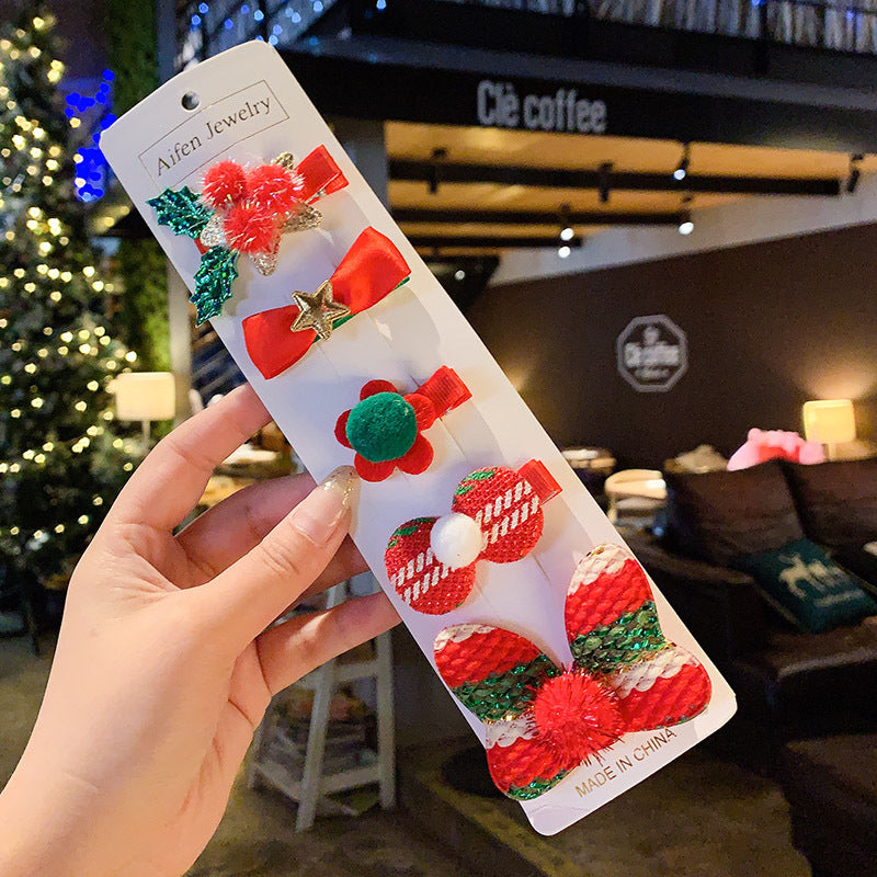 Wholesale Christmas Children's Fabric Hairpin 5-piece Set