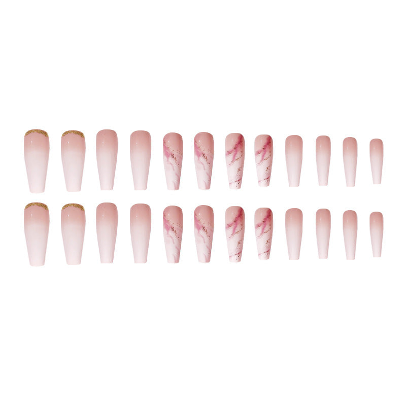 Venta al por mayor Extra Long Nails Nude Pink Gradient Gold Foil Nail Stickers