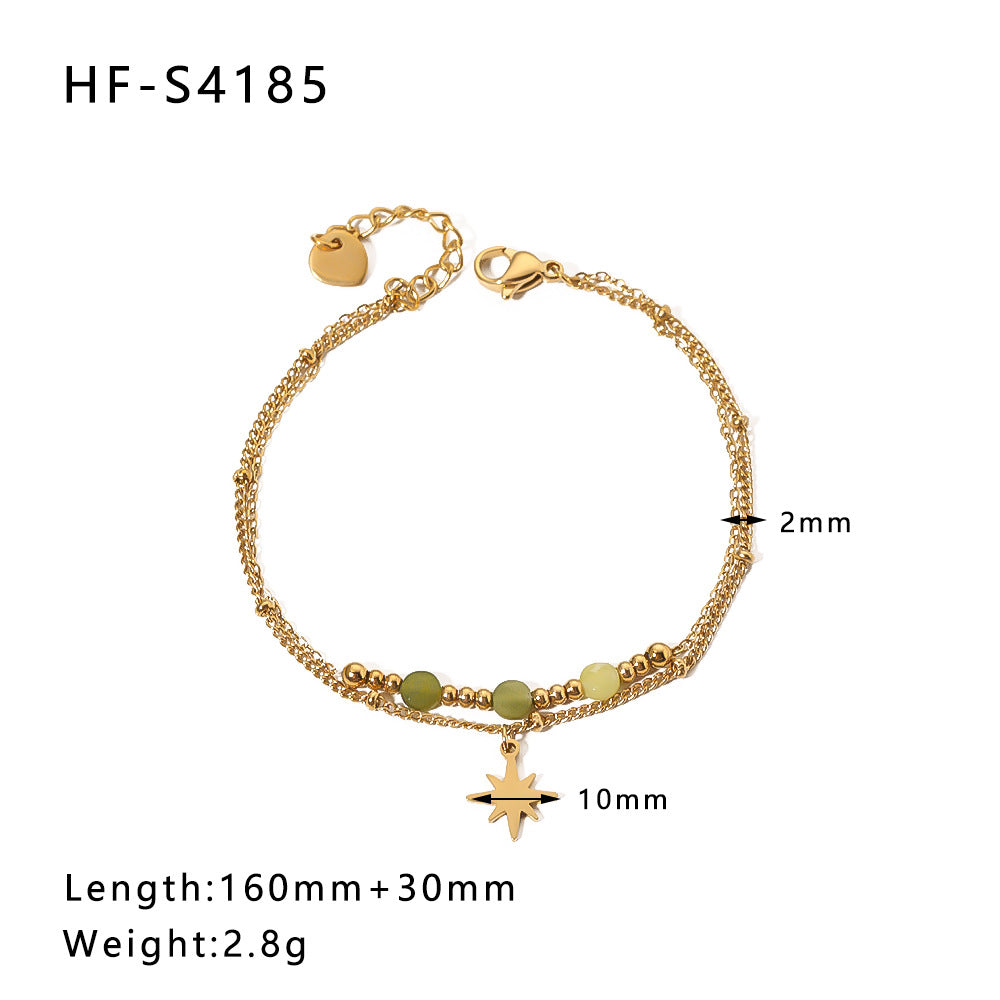 Wholesale Vintage Round Butterfly Natural Stone Zircon Pearl Stainless Steel Bracelet