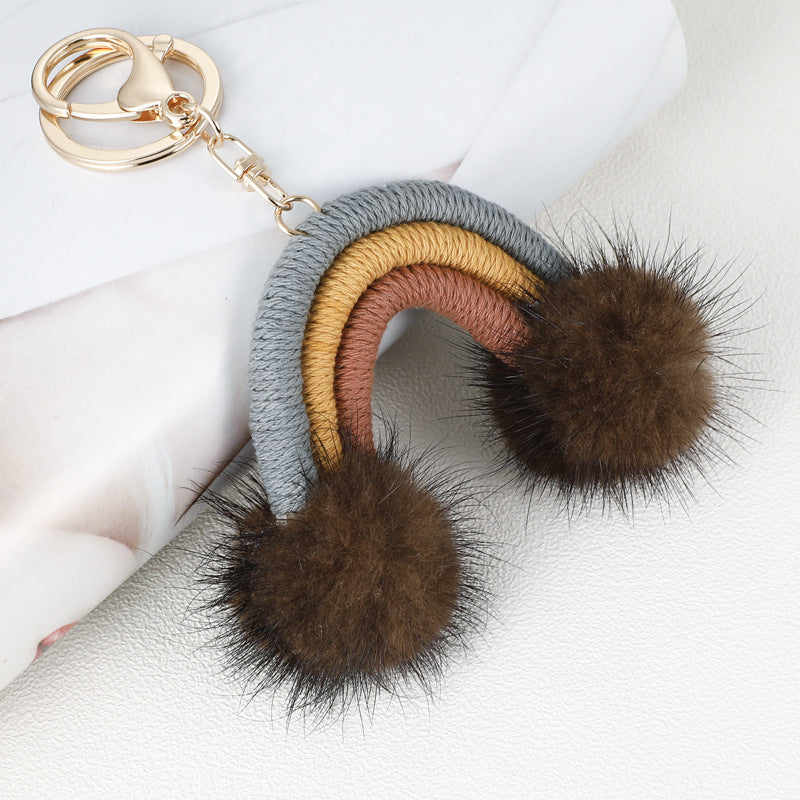 Wholesale Hair Ball Rainbow Cloud Car Keychains