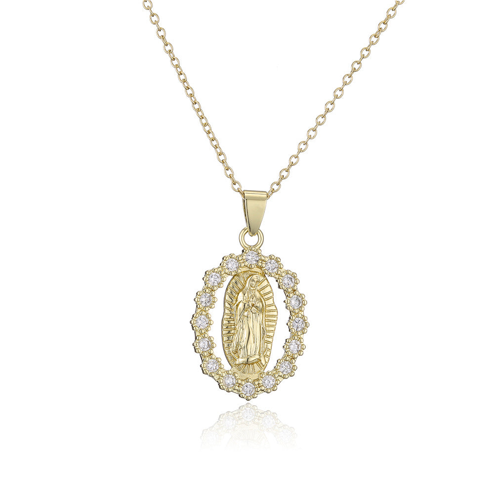 Wholesale Gold Plated Zircon Virgin Mary Alloy Necklaces