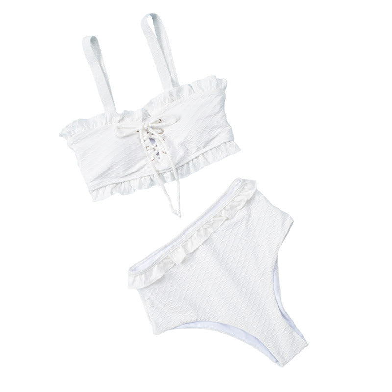 Wholesale Ruffle Tie High Waist Polyester Swimwear