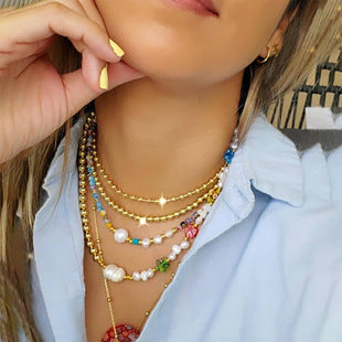 Wholesale Boho Rainbow Daisy Glass Beaded Necklace