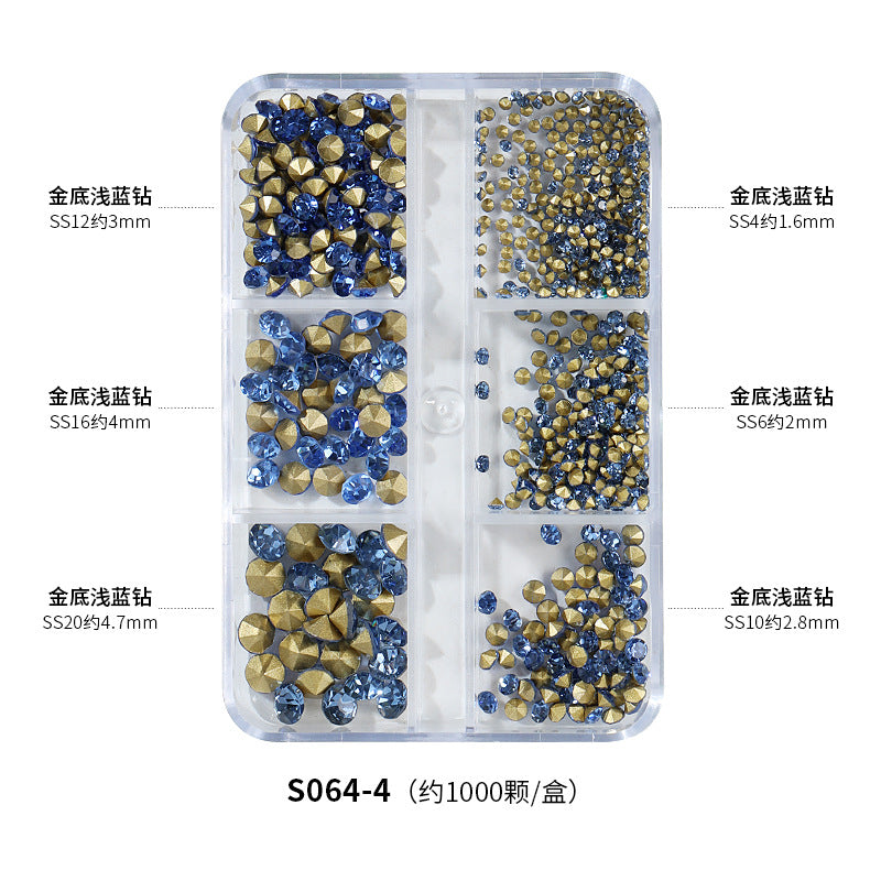 Wholesale Manicure Full Sky Star Pointed Bottom Diamond Glass 6-cell Mixed Package