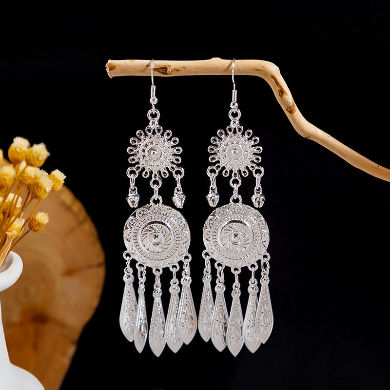 Wholesale Color Long Feather Tassel Alloy Earrings