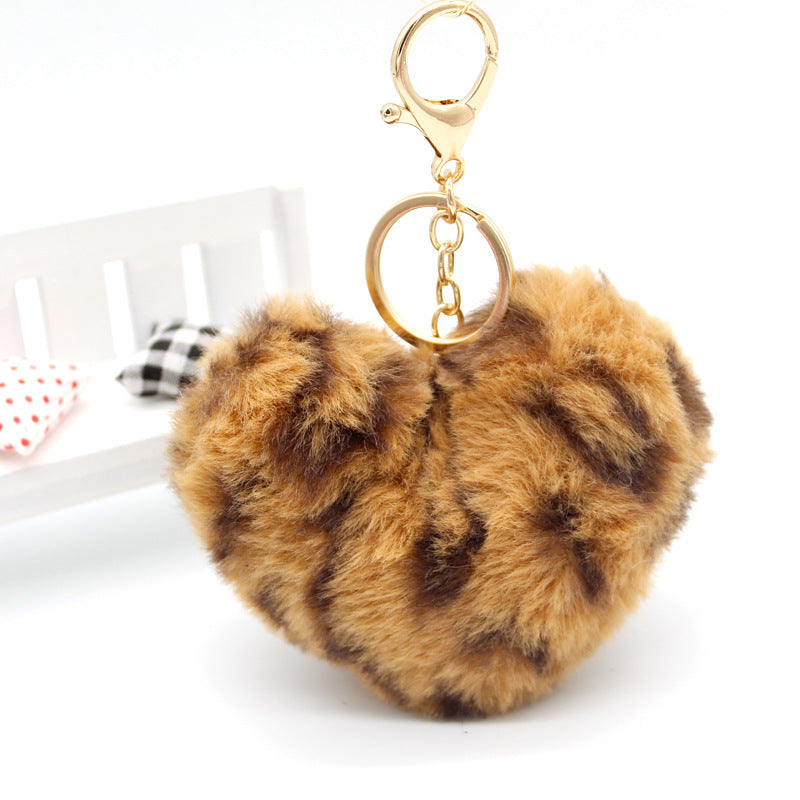 wholesale Imitation Rex Rabbit Fur Leopard Heart Keychain