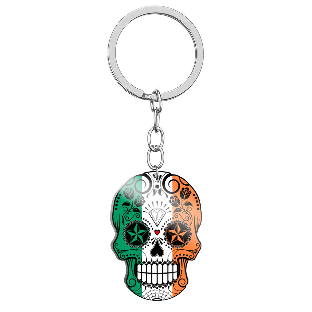Wholesale Flag Skull Stainless Steel Keychain