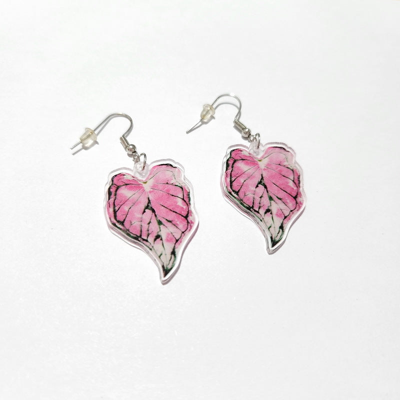 Wholesale Love Pink Leaf Turtle Back Leaf Acrylic Earrings