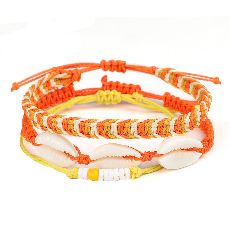 Wholesale Bohemian Colorful Wax Thread Seashell Bracelet Set