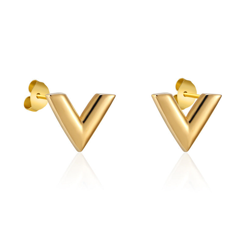Wholesale V Letter Titanium Steel Necklaces Earrings Bracelet 3-Piece Set