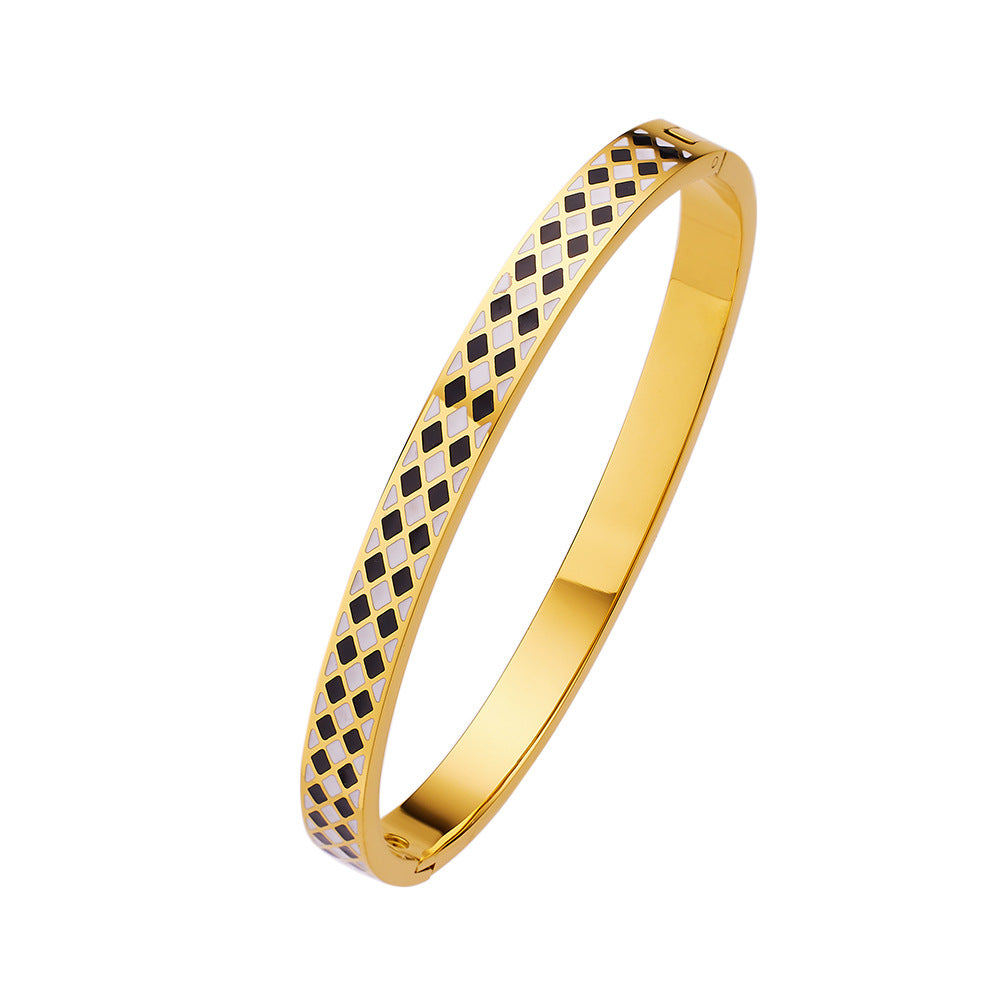 Wholesale Black and White Key Enamel Titanium Steel Bracelet