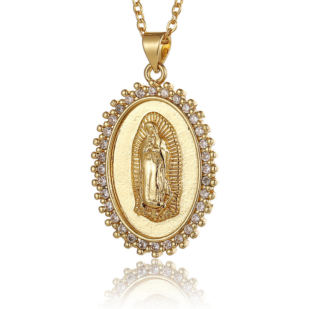 Wholesale Copper Micropaved Zircon Virgin Mary Pendant Believer Necklace