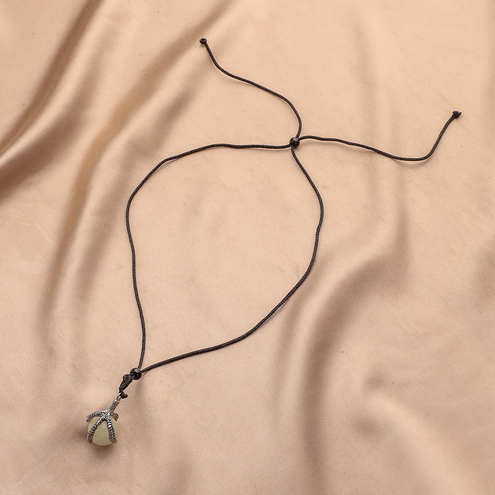 Wholesale Alloy Men's Luminous Glass Bead Eagle Claw Pendant Necklace