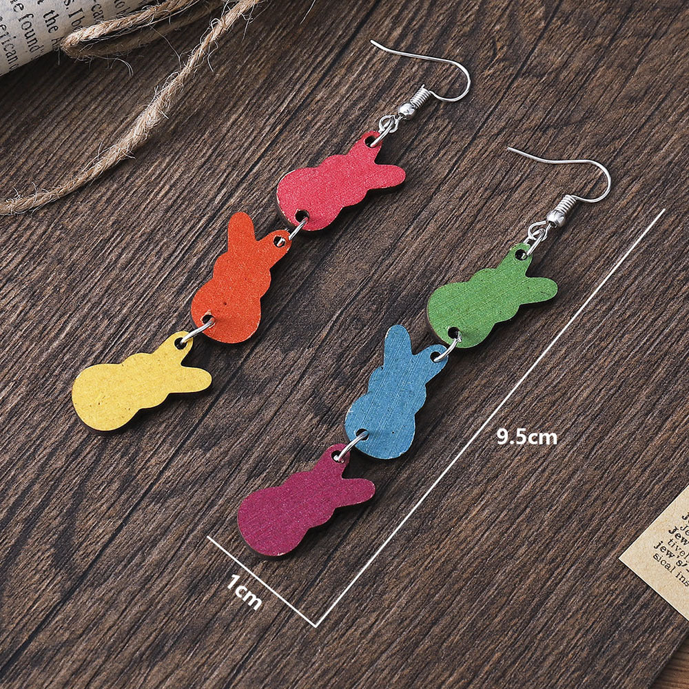 Wholesale Easter Colorful Bunny Wooden Earrings