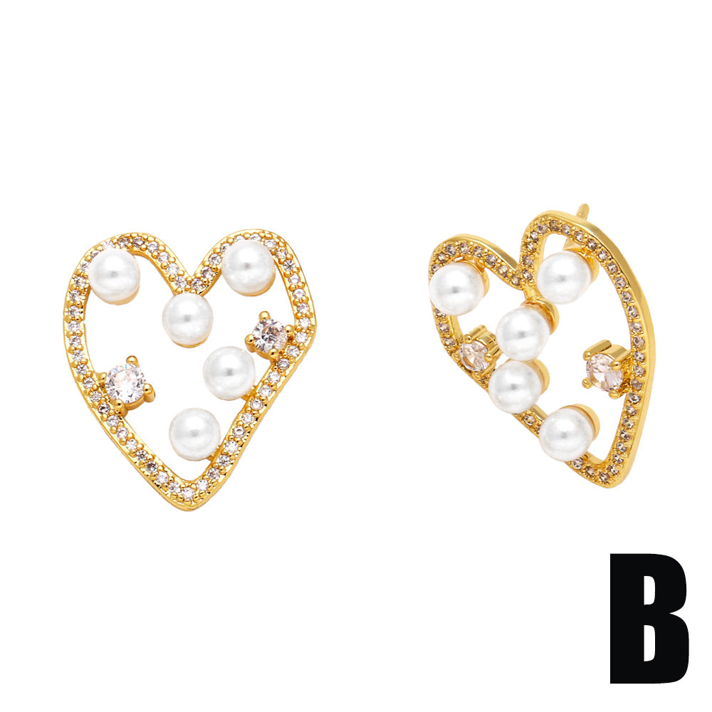 Wholesale Irregular Heart Copper Ear Studs